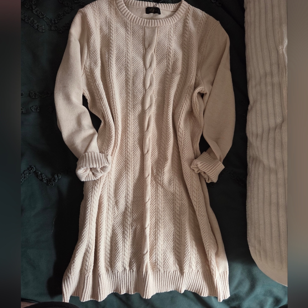 Cream Cable Knit Sweater Dress